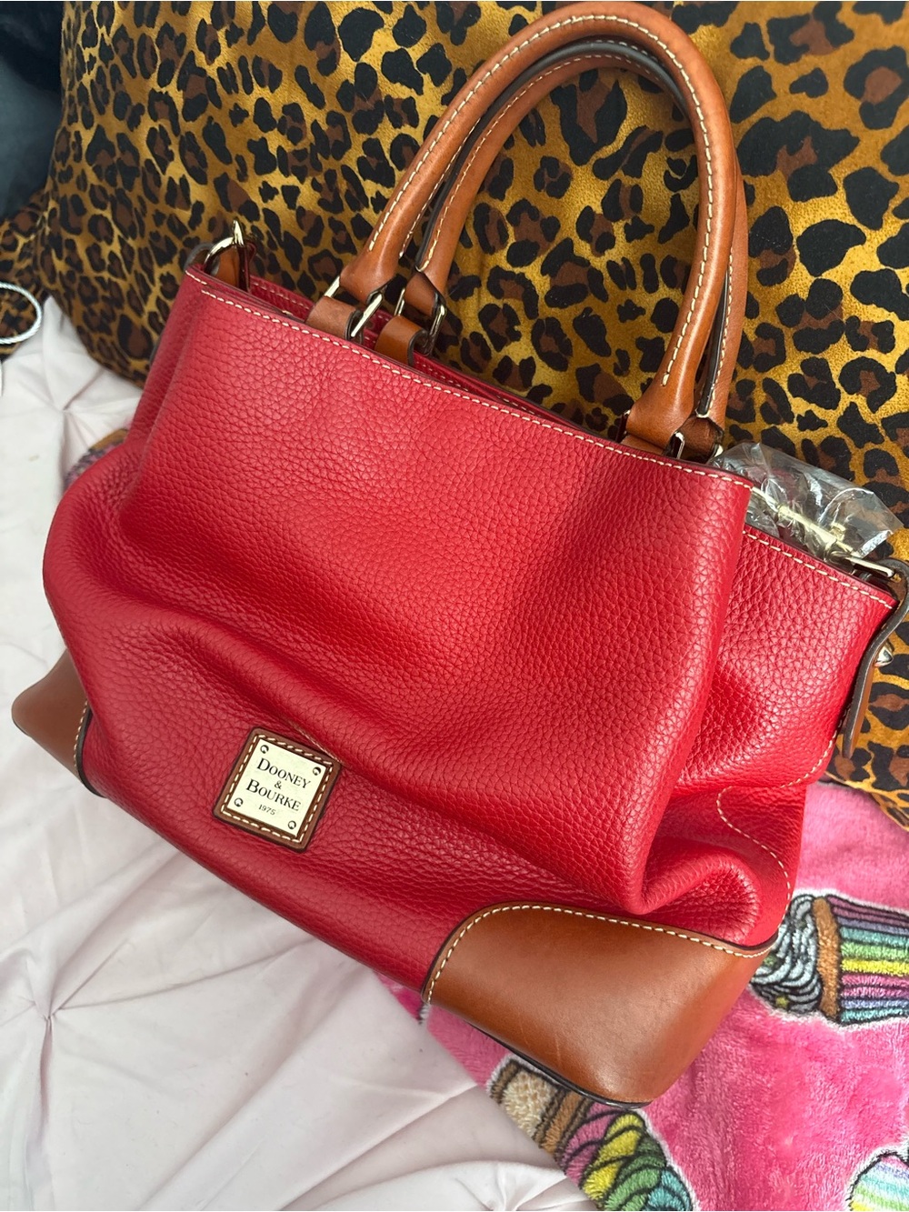 Dooney & Bourke Brenna Merlot Pebble Leather Satchel with Brown Trim